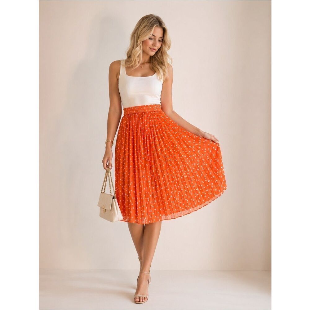 Fabulous Orange Polka Dot Pleated Skirt Skirt